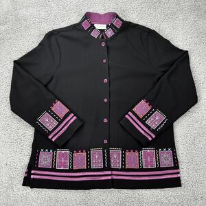 Drapers and Damons Black Long Sleeve Button Down Blouse Shirt Top Large
